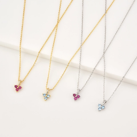 925 Sterling Silver 3-Stone Cluster Zirconia Pendant Necklace For Women Gold Platinum Plated Elegant Floral Blue Rose Red Necklace Jewelry Gift