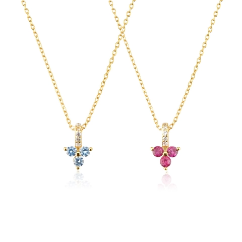 925 Sterling Silver 3-Stone Cluster Zirconia Pendant Necklace For Women Gold Platinum Plated Elegant Floral Blue Rose Red Necklace Jewelry Gift