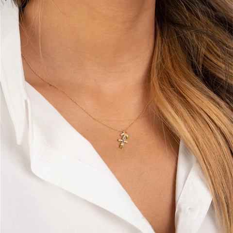 925 Sterling Silver Zodiac Pendant Necklace For Women Gold Plated Multicolor Zircon Rainbow Aries Leo Constellation Jewelry