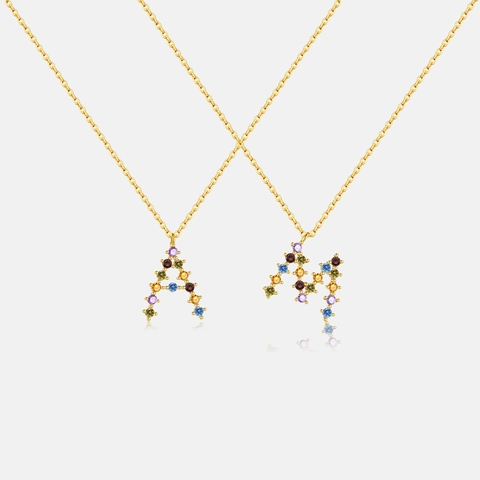 925 Sterling Silver Colorful Cubic Zirconia Initial Alphabet A-Z Pendant Necklace For Women 18K Gold Plated Fashion Jewelry
