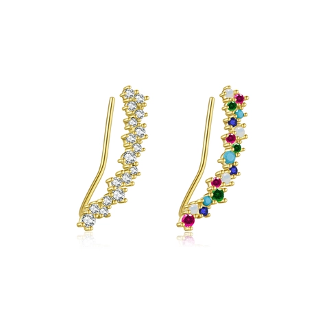 925 Sterling Silver Crawler Earrings For Women Gold Plated Wave Ear Climber With Multi Color Zirconia Fashion Jewelry Gift