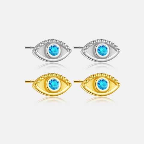 925 Sterling Silver Evil Eye Stud Earrings With Blue Zircon Gold Silver Plated Minimalist Fashion Jewelry For Women Gift
