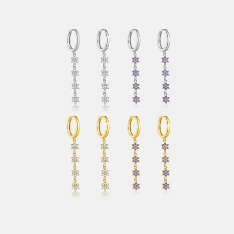 925 Sterling Zilver Bloem Kwastje Hangende Oorbellen Zirkonia Ingelegde Florale Oorbellen Voor Vrouwen Sieraden Cadeau