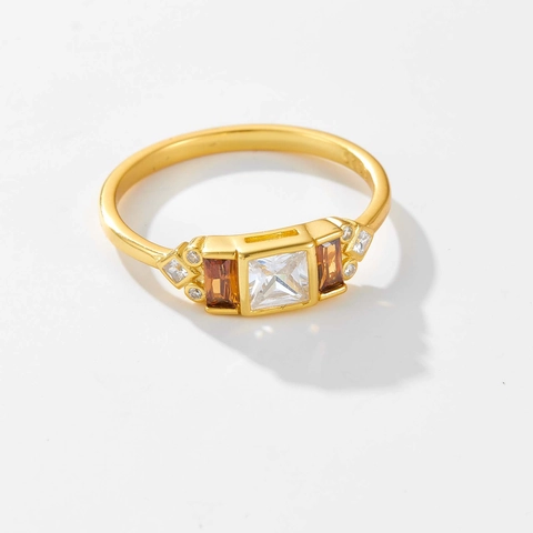 Anillo de Plata de Ley 925 Minimalista Coreano Cuadrado Zirconia Blanca Chapado en Oro de 18K Joyería Vintage de Lujo Mujer