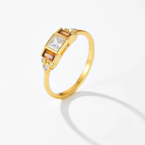 Anillo de Plata de Ley 925 Minimalista Coreano Cuadrado Zirconia Blanca Chapado en Oro de 18K Joyería Vintage de Lujo Mujer