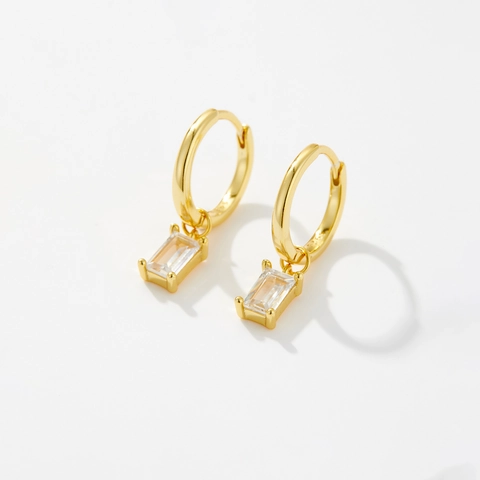 925 Sterling Silver Σκουλαρίκια Drop για Γυναίκες 18K Επίχρυσο Ορθογώνιο Ζιργκόν Γεωμετρικοί Κρίκοι Vintage Κοσμήματα Δώρο