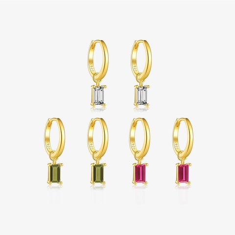 925 Sterling Silver Σκουλαρίκια Drop για Γυναίκες 18K Επίχρυσο Ορθογώνιο Ζιργκόν Γεωμετρικοί Κρίκοι Vintage Κοσμήματα Δώρο