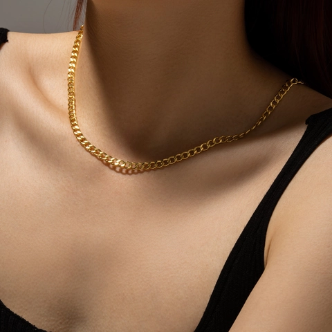 Collier Chaîne Gourmette Minimaliste en Argent Sterling 925 pour Femmes Plaqué Or 18K Choker Bijoux Fins Cadeau