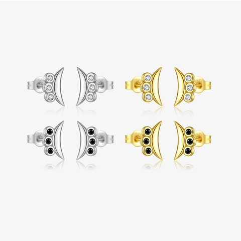 925 Sterling Silver Crescent Moon Stud Earrings With Zirconia Gold Platinum Plated Geometric Minimalist Jewelry For Women