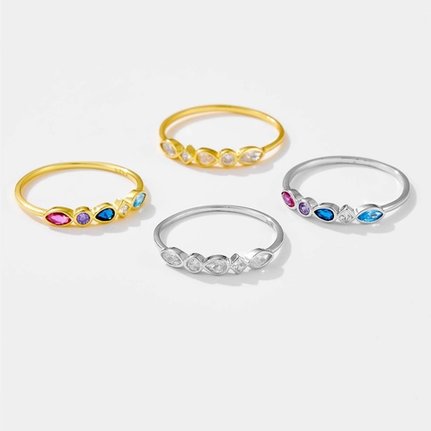925 Sterling Silver Rings For Women Colorful Zirconia Marquise Round Square Stone 18K Gold Plated Stackable Fashion Jewelry