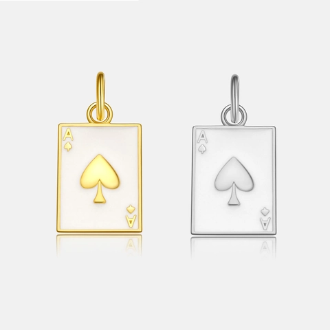 925 Sterling Silver Ace of Spades Poker Card Pendant Minimalist Enamel Charm For Jewelry Making Necklace DIY Accessory Unisex