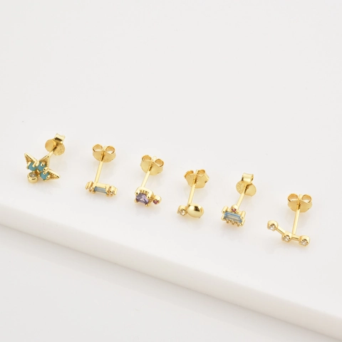 925 Sterling Silver Stud Earrings Gold Plated Zirconia Colorful Gemstones Geometric Butterfly Flower Jewelry For Women
