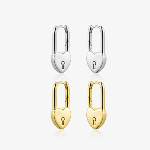 925 Sterling Silver Heart Lock Hoop Earrings For Women French Light Luxury 18K Gold Plated Heart Shaped Drop Earrings Jewelry