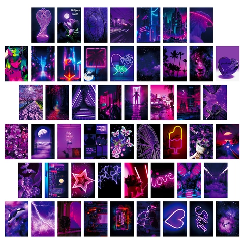 Kit Collage da Parete Purple Cyberpunk Aesthetic Vaporwave Decorazioni Stanza Poster al Neon per Camera da Letto Dormitorio