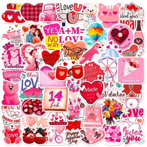 50 Stück Valentinstag Herz Aufkleber Süße Romantische Hochzeitsdeko DIY Cartoon Wasserdichte Decals Für Scrapbook Laptop