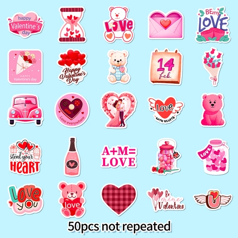 50 Stück Valentinstag Herz Aufkleber Süße Romantische Hochzeitsdeko DIY Cartoon Wasserdichte Decals Für Scrapbook Laptop