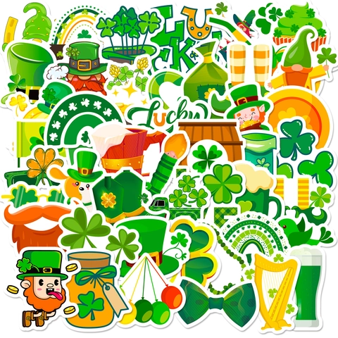 Adesivi Verdi Per Il Giorno Di San Patrizio Trifoglio Leprechaun Cartone Animato Impermeabili In PVC Per Laptop Bagagli Skateboard Fai Da Te