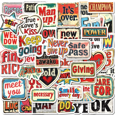 50 Pezzi Adesivi Decorativi in Stile Americano Retrò Impermeabile PVC Citazioni Motivazionali in Inglese per Scrapbooking Laptop Fai Da Te