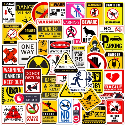 Waterproof PVC Warning Sign Stickers For Children Student Decoration Cartoon Safety Labels For Laptop Stationery Luggage