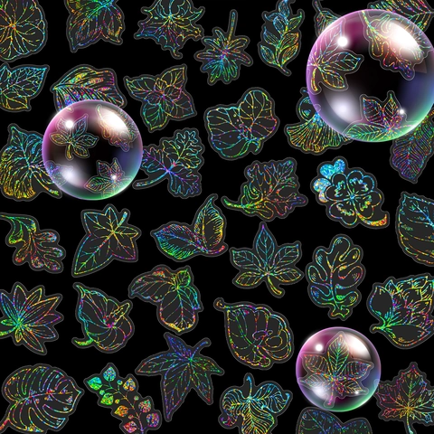 Holografische Silberne Blatt Aufkleber Laser Regenbogen Pflanzenblätter Ahorn Monstera Dekor Für Wasserflasche Laptop Fenster