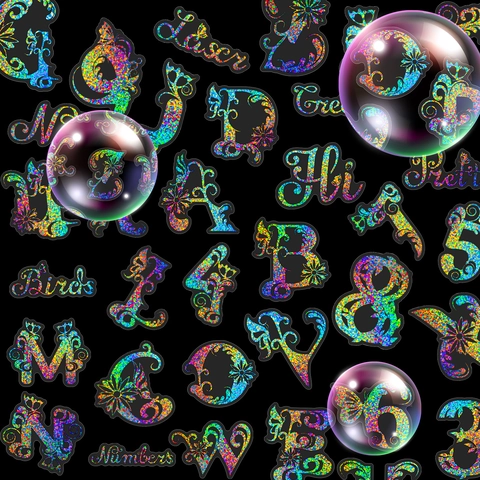 Holografische Silber Laser Alphabet Nummer Aufkleber Für Kinder Lernen Dekorative Silber Laser Anerkennung Aufkleber Für DIY Handwerk Scrapbooking