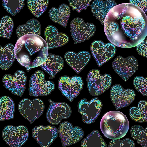 Artistic Heart Shaped Holographic Stickers Rainbow Laser Decor For DIY Scrapbooking Laptop Phone Cases Stationery Decor