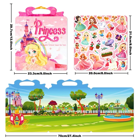 Reusable Jelly Sticker Book Princess Theme DIY Educational Activity Quiet Book For Kids Waterproof Portable Toddler Learning Sticker Toy