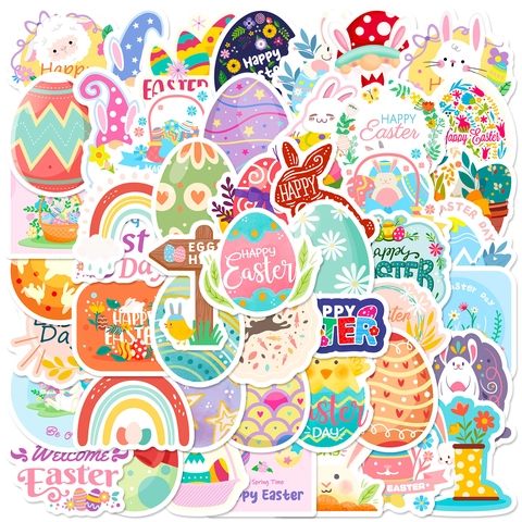 Easter Bunny Egg Stickers Waterproof Cartoon Rabbit Decals For Kids DIY Reward Party Favors Scrapbooking Laptop Decor