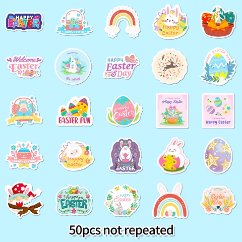 Easter Bunny Egg Stickers Waterproof Cartoon Rabbit Decals For Kids DIY Reward Party Favors Scrapbooking Laptop Decor