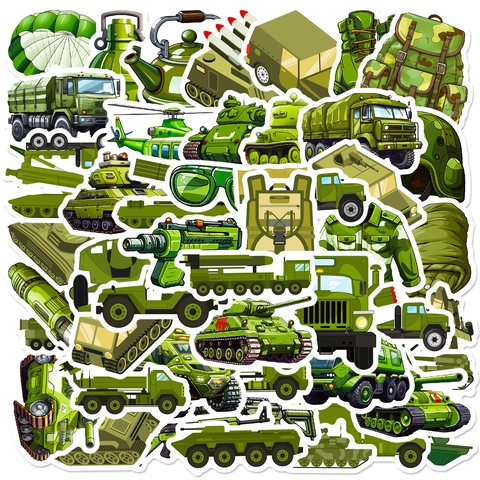 Autocollants Thème Militaire Dessin Animé Camouflage Char Hélicoptère Soldat Vinyle Pour Enfants Garçons Laptop DIY Décoration