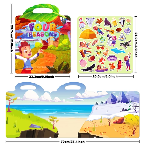 Four Seasons Reusable Jelly Sticker Book Educational Portable Quiet Book For Kids Toddlers Early Learning Cognitive Toy