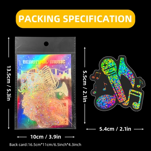 Music Symbol Laser Stickers Silver Holographic Musical Instrument Decals For Scrapbooking Kids Reward Decoration
