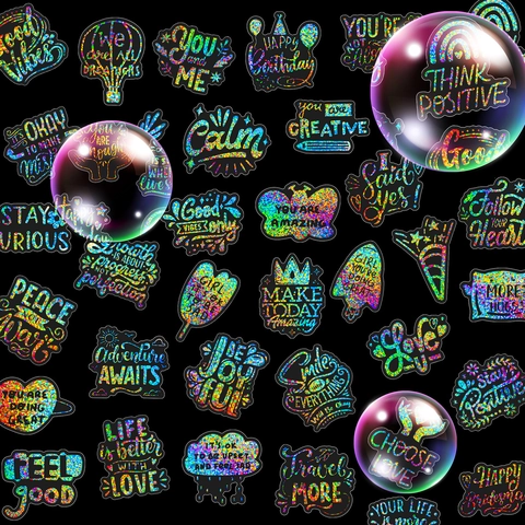 Silver Holographic Laser Inspirational Quote Stickers Waterproof PVC Motivational Text Decals For Laptop Scrapbooking Journaling Decoration