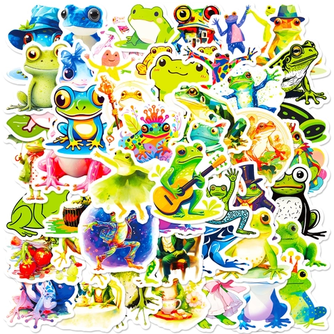 Simpatici Adesivi a Forma di Rana Cartone Animato per Bambini Decalcomanie in PVC Impermeabile per Laptop Bagagli Bottiglia d'Acqua Set Decorativo