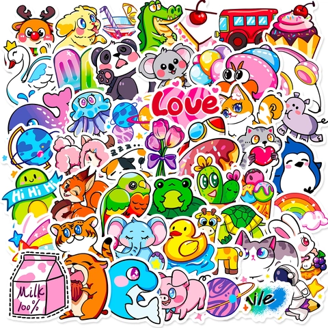 Cute Cartoon Animal Food Stickers Waterproof Graffiti Decals DIY Decoration For Water Bottle Skateboard Laptop Kids Gift