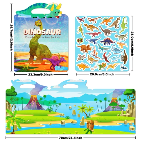 Dinosaur Reusable Jelly Sticker Book For Kids Educational Cognitive Toy Portable Early Learning Activity Puzzle Book For Toddlers
