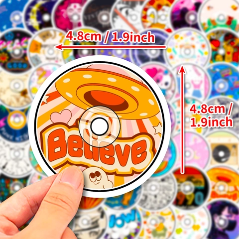 Autocollants Disque Vinyle CD Musique Rétro Décalcomanies en PVC Imperméable pour Ordinateur Gourde Scrapbooking Décoration