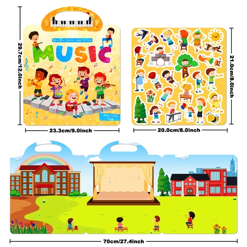 Reusable Music Concert Jelly Sticker Book For Kids Educational Early Learning Toy Portable Scene Map DIY Stickers