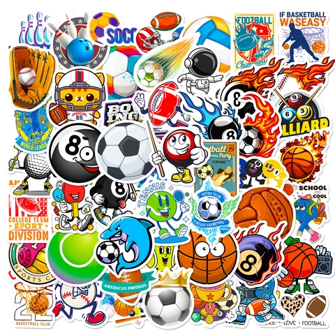 Gemischte Sportbälle Thema Wasserdichte PVC Aufkleber Cartoon Fußball Basketball Rugby Laptop Gepäck Dekoration Für Kinder Belohnung