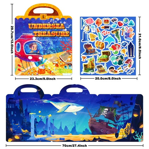 Wiederverwendbares Jelly Stickerbuch Unterwasserschatz Für Kinder Frühkindliche Bildung Meerestiere Meerjungfrau Piratenschiff