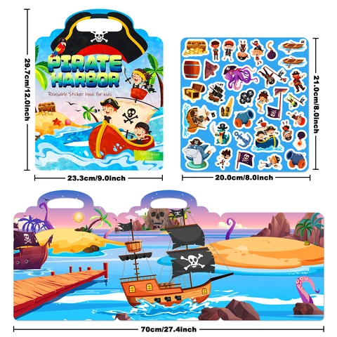 Piratenhafen Wiederverwendbares Jelly Stickerbuch Für Kinder Waschbares Tragbares Piraten Thema Lernstickerbuch Für Kleinkinder