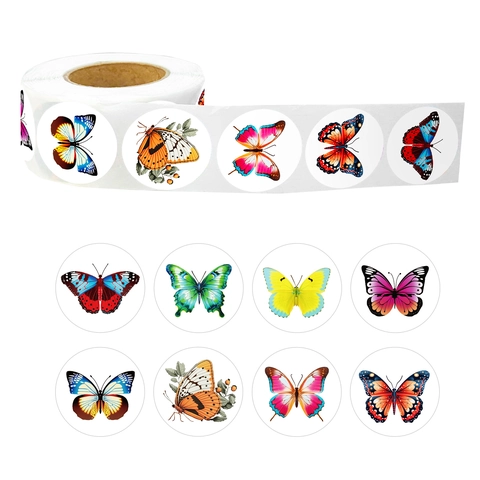 Colorful Butterfly Pattern Stickers For Kids DIY Scrapbooking Journaling Decoration Sealing Labels Animal Theme Decals