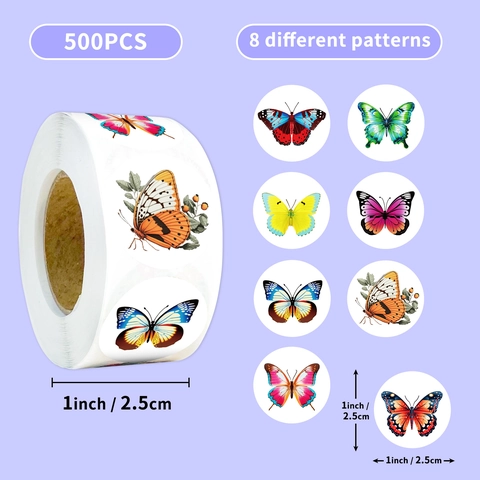 Colorful Butterfly Pattern Stickers For Kids DIY Scrapbooking Journaling Decoration Sealing Labels Animal Theme Decals