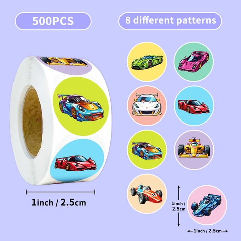 Cartoon Rennwagen Runde Aufkleber Für Kinder Schule Schreibwaren DIY Scrapbooking Tagebuch Umschlag Versiegelung Dekoration