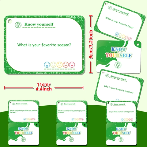 Set di Carte Didattiche per la Comunicazione Genitore Figlio per Bambini Conoscere Sé Stessi Carte per l'Apprendimento Giocattolo Verde Bianco Inglese