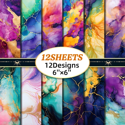 Paars Groen Verguld Scrapbook Papier Dubbel Offset Papier Fluïde Marmeren Textuur Goudfolie Decoratief Papier Voor DIY Handwerk Materiaal