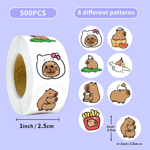 Cartoon Capybara Stickers Roll Animal Reward Stickers For Kids Kindergarten School Supplies Decorative Sealing Labels