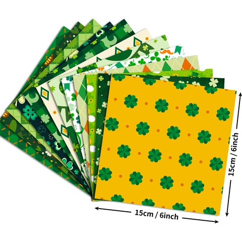 St Patrick Day Patterned Scrapbook Paper Shamrock Green Plaid Decorative Craft Paper For Journaling DIY Projects