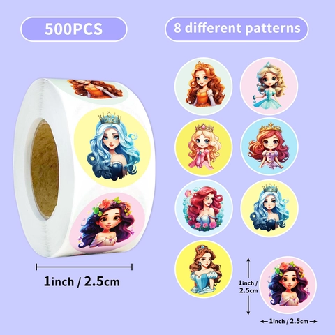 Cartoon Prinses Ronde Beloningsstickers Rol Voor Kinderen School Klaslokaal Labels Meisje Verjaardagsfeestje Decoratie