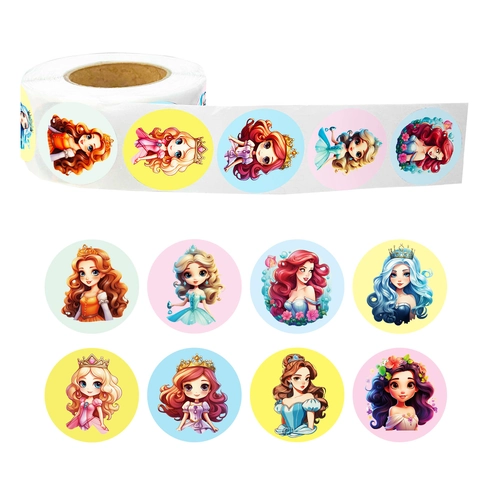 Cartoon Prinses Ronde Beloningsstickers Rol Voor Kinderen School Klaslokaal Labels Meisje Verjaardagsfeestje Decoratie